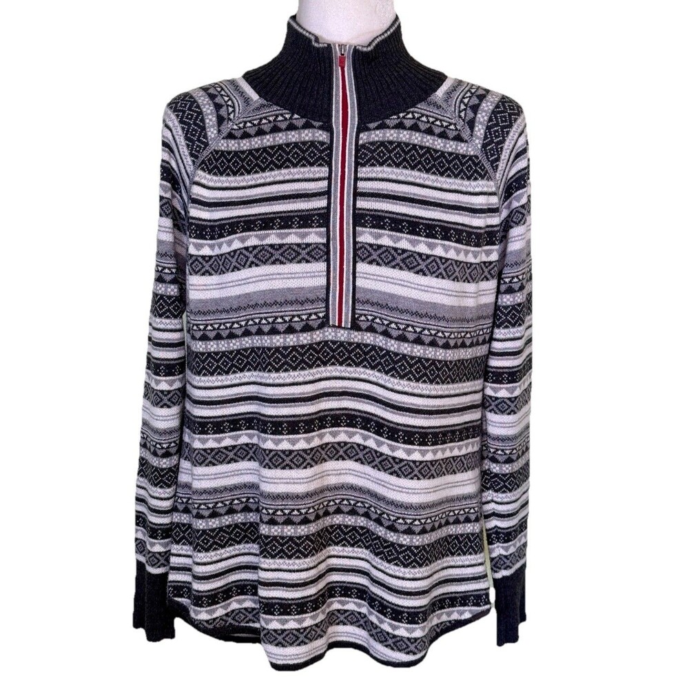 Eddie Bauer Women's Nordic Fair Isle Half Zip Sweater Scandinavian Ski Lodge Med
